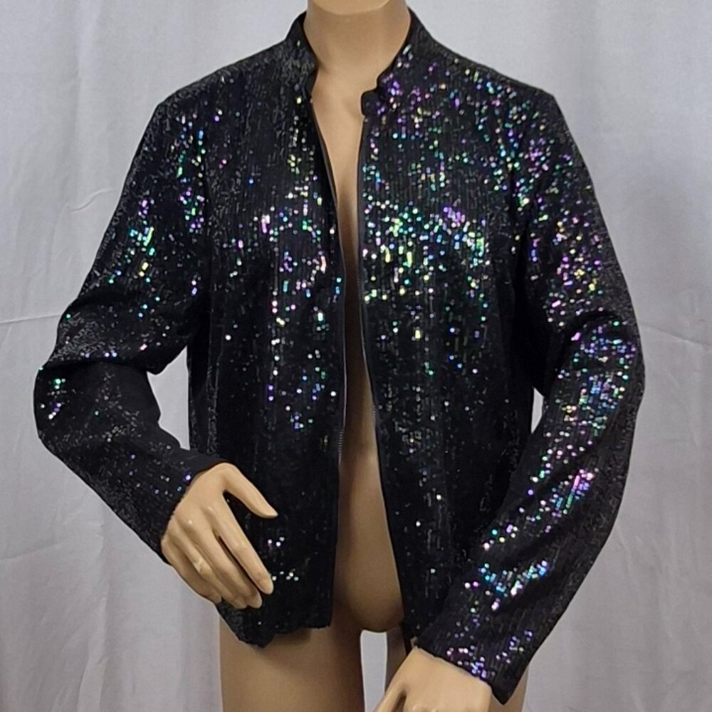 Torrid all-over sequins long-sleeve zip-up jacket in black EUC size 1 or 1X